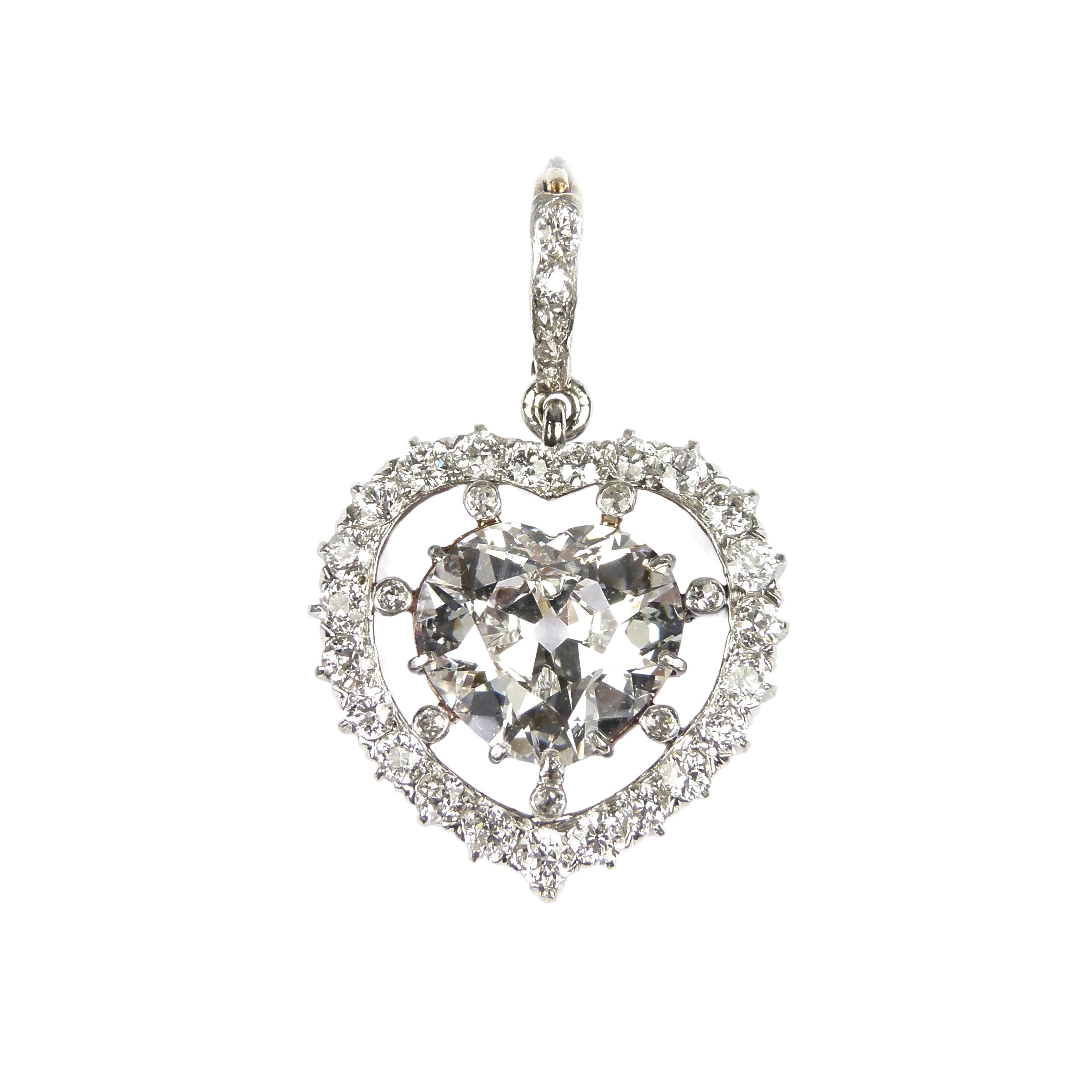 Early 20th century heart shaped diamond cluster pendant